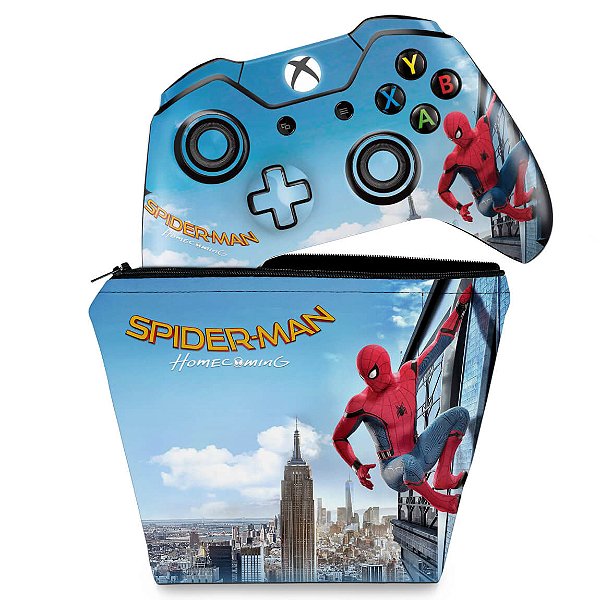 KIT Capa Case e Skin Xbox One Fat Controle - Homem Aranha - Spiderman Homecoming