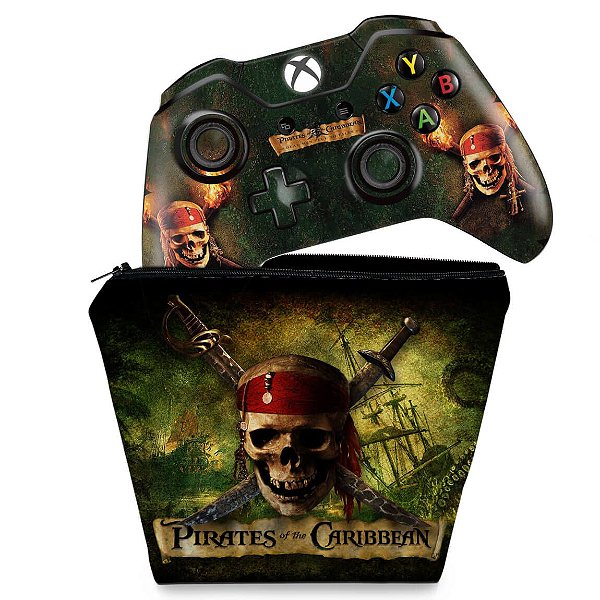 KIT Capa Case e Skin Xbox One Fat Controle - Piratas do Caribe