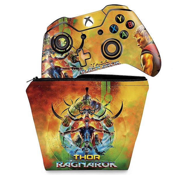 KIT Capa Case e Skin Xbox One Fat Controle - Thor Ragnarok