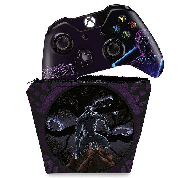 KIT Capa Case e Skin Xbox One Fat Controle - Pantera Negra