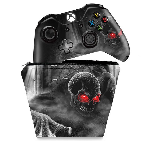 KIT Capa Case e Skin Xbox One Fat Controle - Caveira Skull