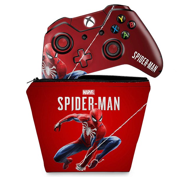KIT Capa Case e Skin Xbox One Fat Controle - Homem Aranha Spider-man