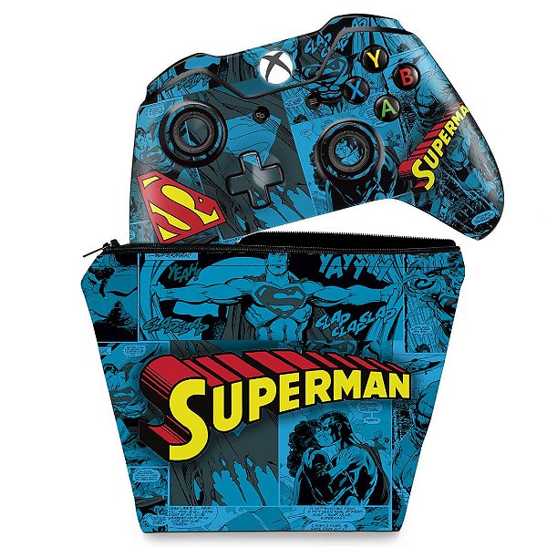 KIT Capa Case e Skin Xbox One Fat Controle - Super Homem Superman Comics