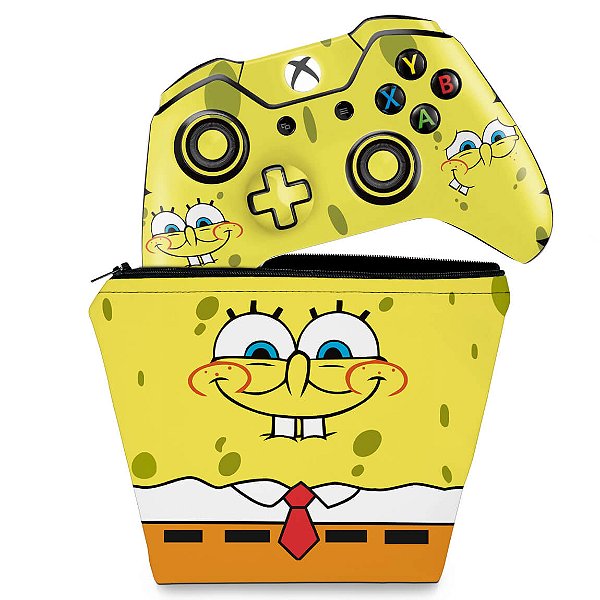 KIT Capa Case e Skin Xbox One Fat Controle - Bob Esponja