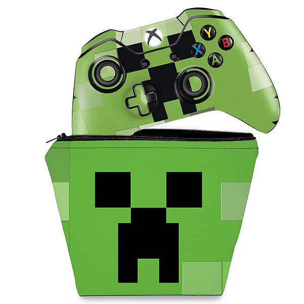 KIT Capa Case e Skin Xbox One Fat Controle - Creeper Minecraft