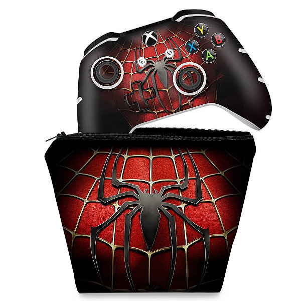 KIT Capa Case e Skin Xbox One Slim X Controle - Spider Man - Homem Aranha