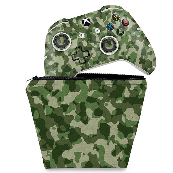 KIT Capa Case e Skin Xbox One Slim X Controle - Camuflado Verde