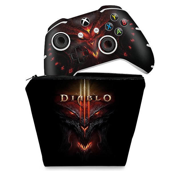 KIT Capa Case e Skin Xbox One Slim X Controle - Diablo