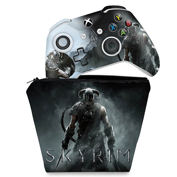 KIT Capa Case e Skin Xbox One Slim X Controle - Skyrim