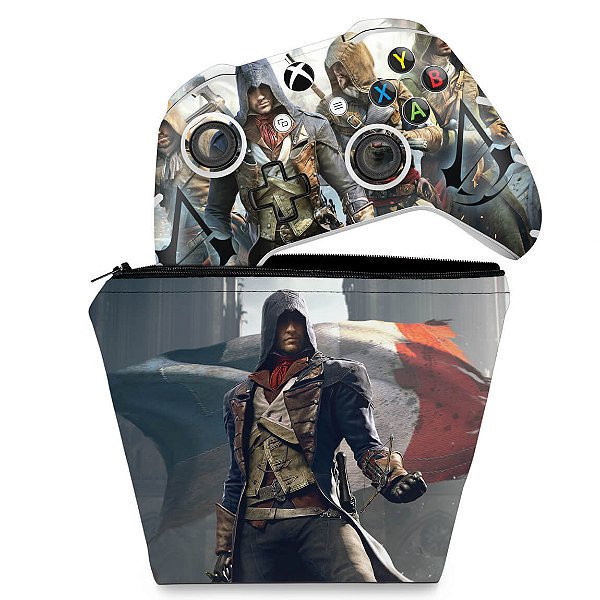 KIT Capa Case e Skin Xbox One Slim X Controle - Assassins Creed Unity