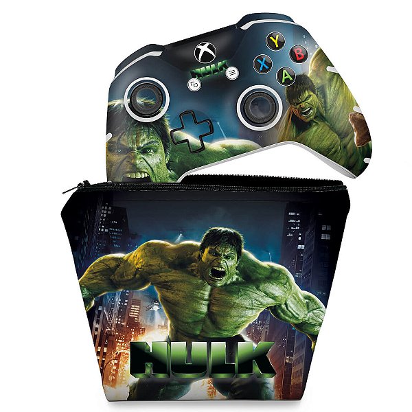 KIT Capa Case e Skin Xbox One Slim X Controle - Hulk