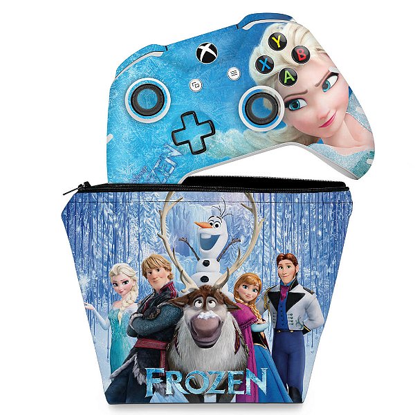 KIT Capa Case e Skin Xbox One Slim X Controle - Frozen