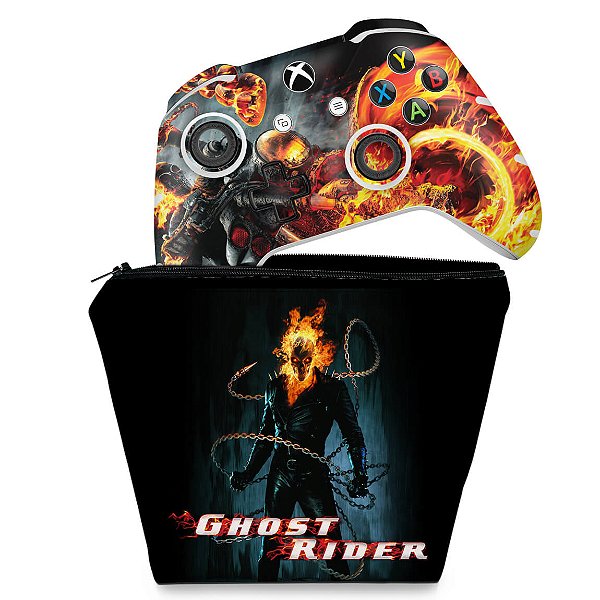 KIT Capa Case e Skin Xbox One Slim X Controle - Ghost Rider - Motoqueiro Fantasma #B