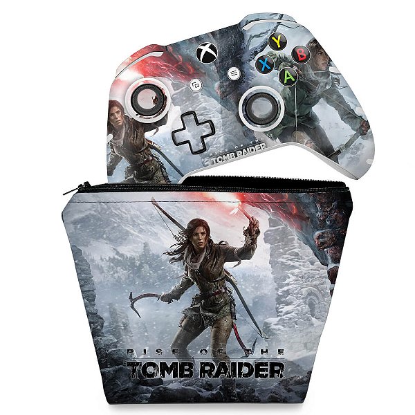 KIT Capa Case e Skin Xbox One Slim X Controle - Rise of the Tomb Raider