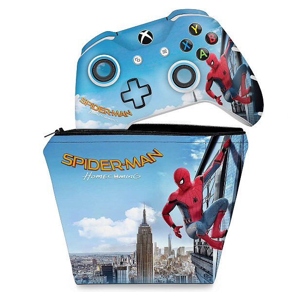 KIT Capa Case e Skin Xbox One Slim X Controle - Homem Aranha - Spiderman Homecoming