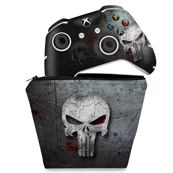 KIT Capa Case e Skin Xbox One Slim X Controle - The Punisher Justiceiro #b