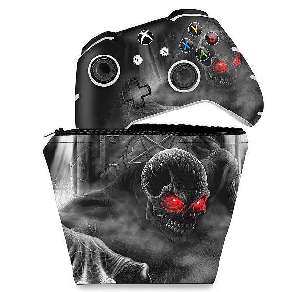 KIT Capa Case e Skin Xbox One Slim X Controle - Caveira Skull