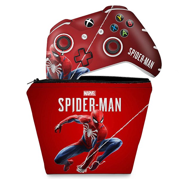 KIT Capa Case e Skin Xbox One Slim X Controle - Homem Aranha Spider-man