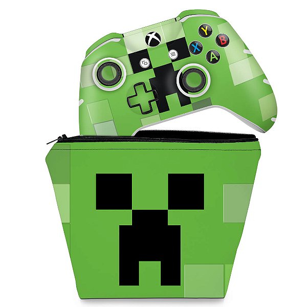 KIT Capa Case e Skin Xbox One Slim X Controle - Creeper Minecraft