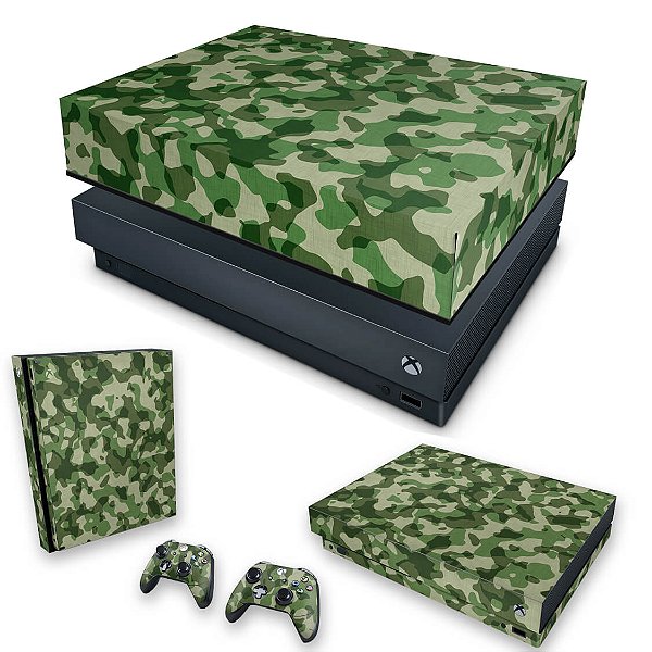 KIT Xbox One X Skin e Capa Anti Poeira - Camuflado Verde