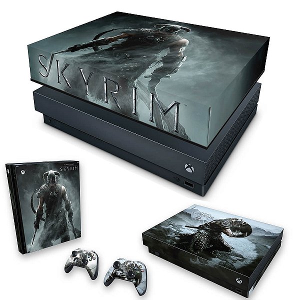 KIT Xbox One X Skin e Capa Anti Poeira - Skyrim