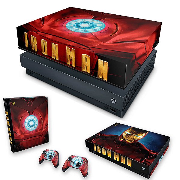 KIT Xbox One X Skin e Capa Anti Poeira - Iron Man - Homem de Ferro