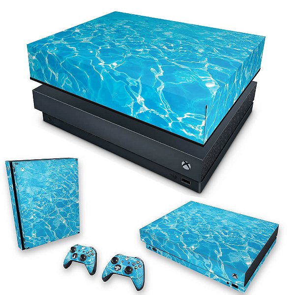 KIT Xbox One X Skin e Capa Anti Poeira - Aquático Água