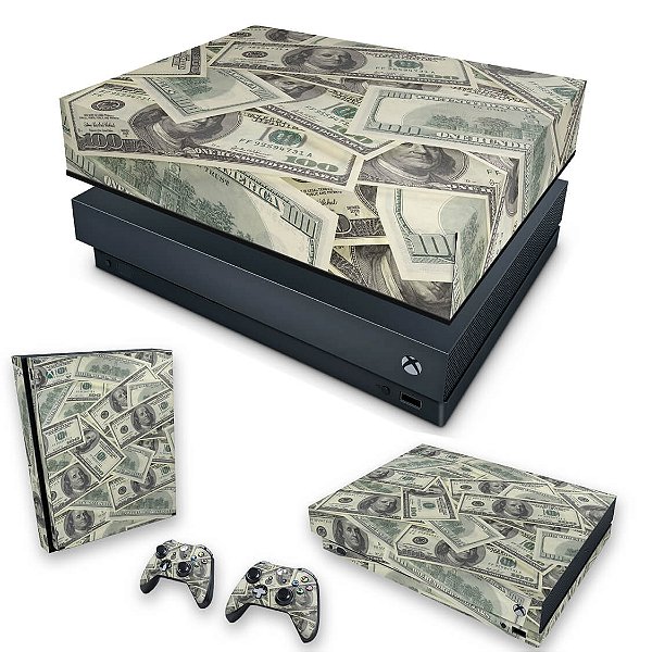 KIT Xbox One X Skin e Capa Anti Poeira - Dollar Money Dinheiro