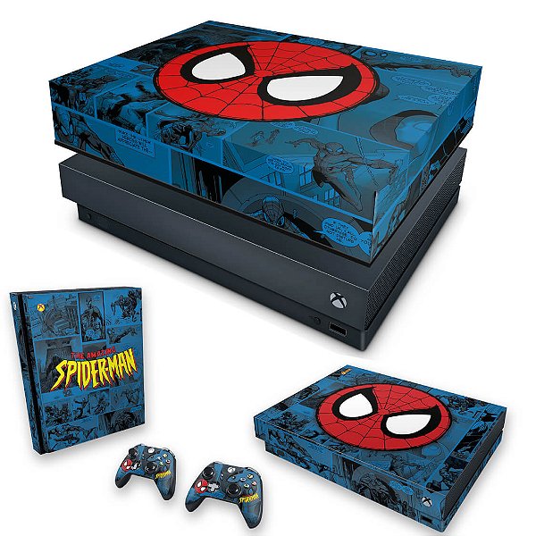 KIT Xbox One X Skin e Capa Anti Poeira - Homem-Aranha Spider-Man Comics