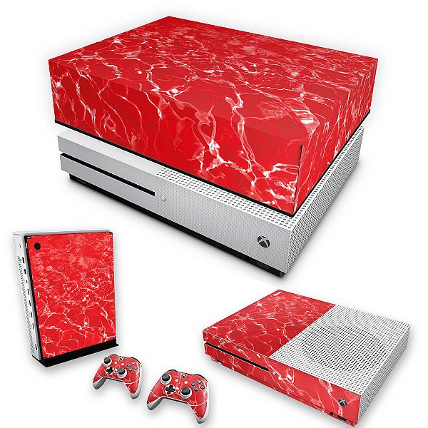KIT Xbox One S Slim Skin e Capa Anti Poeira - Aquático Água Vermelha