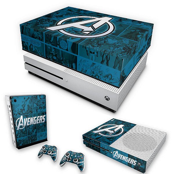 KIT Xbox One S Slim Skin e Capa Anti Poeira - Avengers Vingadores Comics