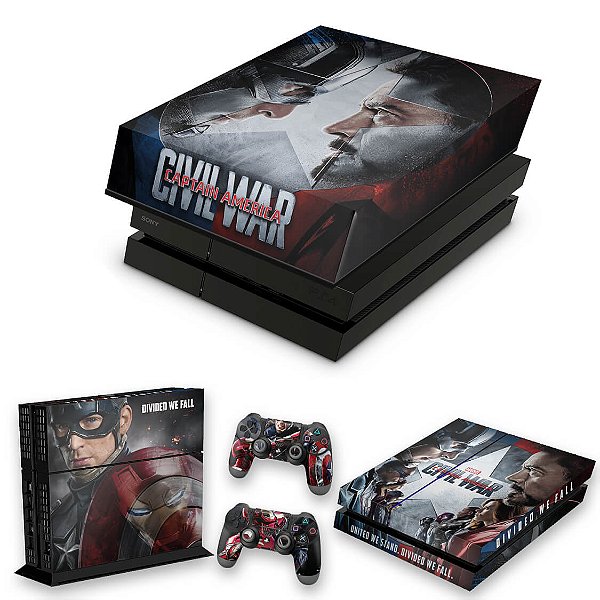 KIT PS4 Fat Skin e Capa Anti Poeira - Capitão America - Guerra Civil