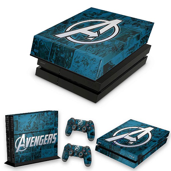 KIT PS4 Fat Skin e Capa Anti Poeira - Avengers Vingadores Comics