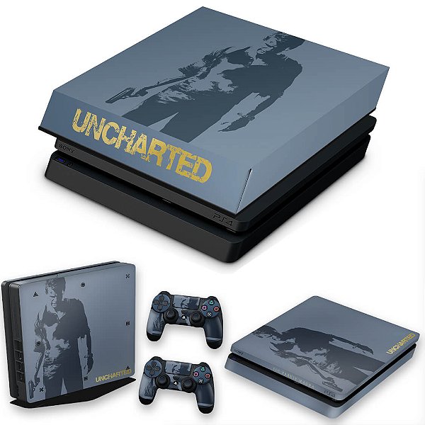 KIT PS4 Slim Skin e Capa Anti Poeira - Uncharted 4 Limited Edition