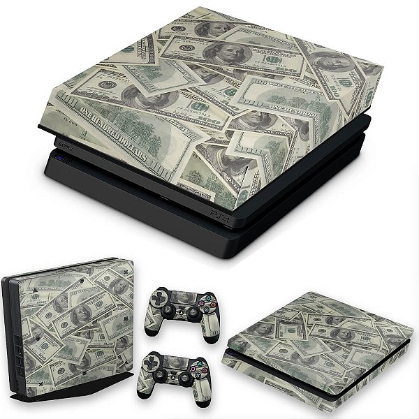 KIT PS4 Slim Skin e Capa Anti Poeira - Dollar Money Dinheiro