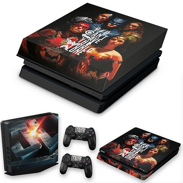 KIT PS4 Slim Skin e Capa Anti Poeira - Liga Da Justiça