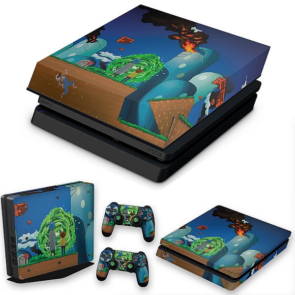 KIT PS4 Slim Skin e Capa Anti Poeira - Rick And Morty Mario