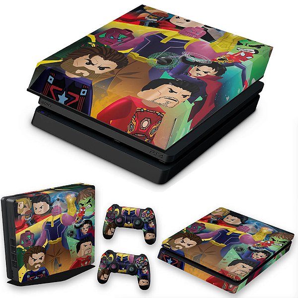 KIT PS4 Slim Skin e Capa Anti Poeira - Lego Avengers Vingadores