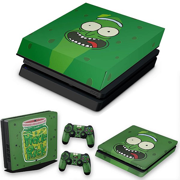 KIT PS4 Slim Skin e Capa Anti Poeira - Pickle Rick And Morty