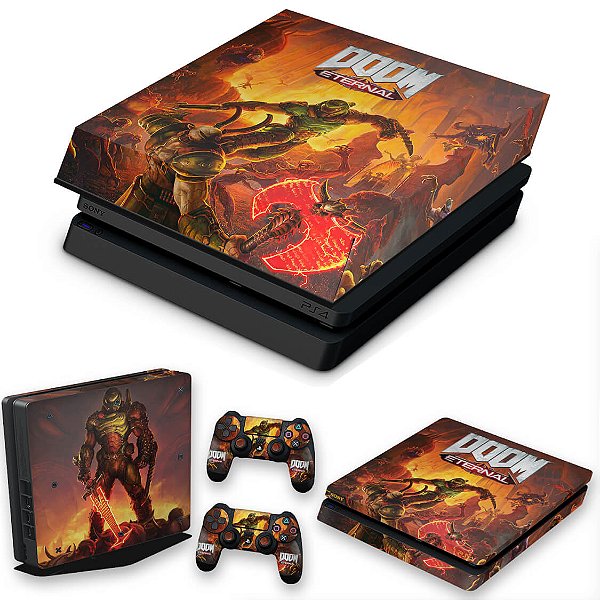 KIT PS4 Slim Skin e Capa Anti Poeira - Doom Eternal