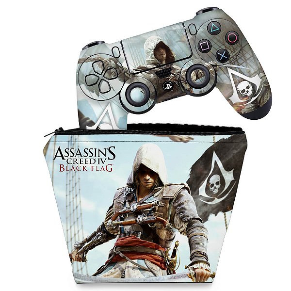 KIT Capa Case e Skin PS4 Controle  - Assassins Creed Black Flag