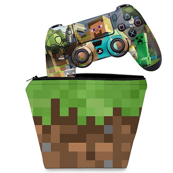 KIT Capa Case e Skin PS4 Controle  - Minecraft