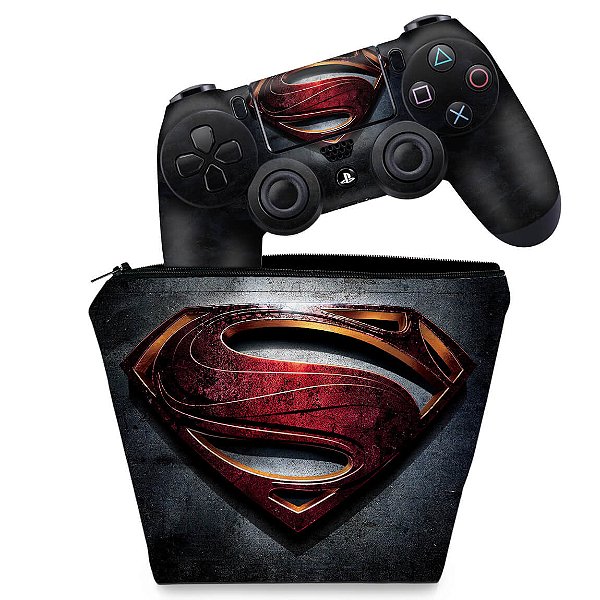 KIT Capa Case e Skin PS4 Controle  - Superman - Super Homem