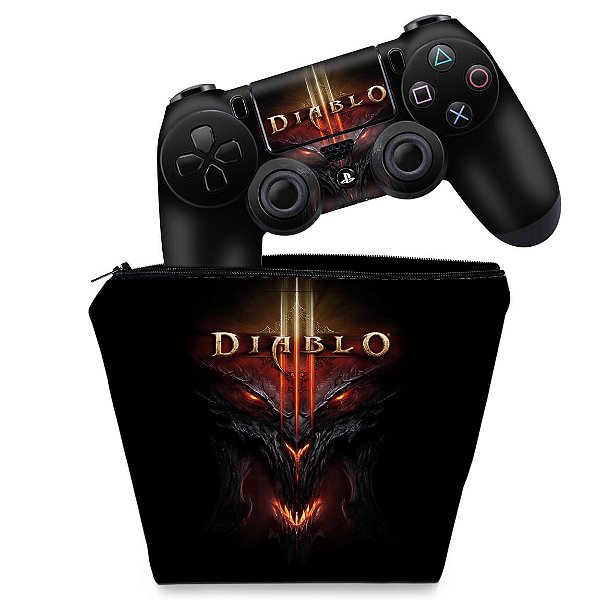 KIT Capa Case e Skin PS4 Controle  - Diablo