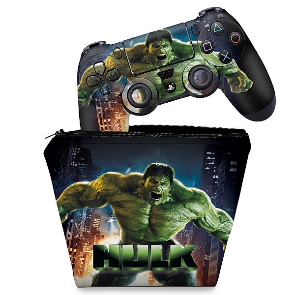 KIT Capa Case e Skin PS4 Controle  - Hulk