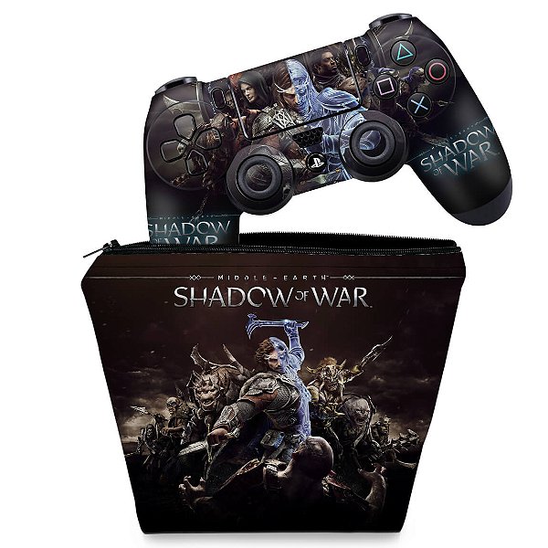 KIT Capa Case e Skin PS4 Controle  - Shadow Of War