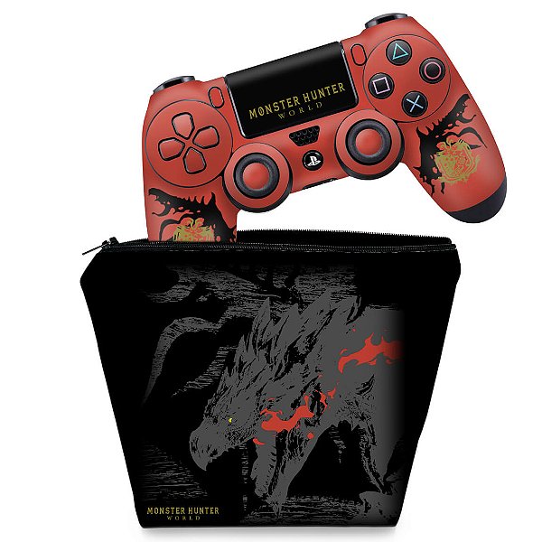 KIT Capa Case e Skin PS4 Controle  - Monster Hunter Edition