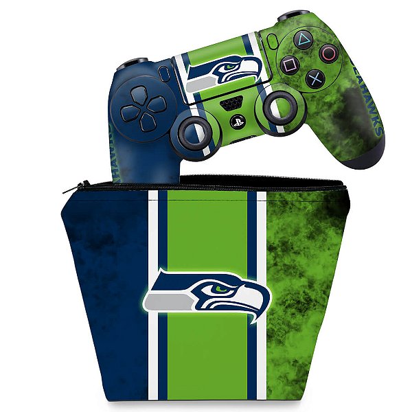 KIT Capa Case e Skin PS4 Controle  - Seattle Seahawks - Nfl