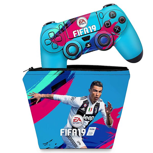 KIT Capa Case e Skin PS4 Controle  - Fifa 19