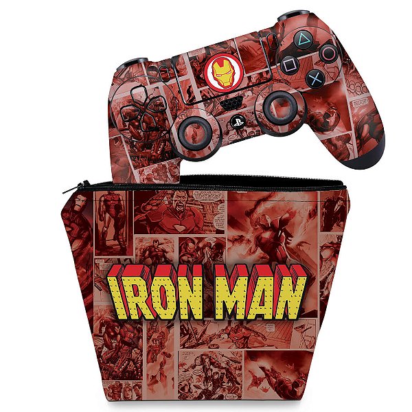 KIT Capa Case e Skin PS4 Controle  - Homem De Ferro Comics